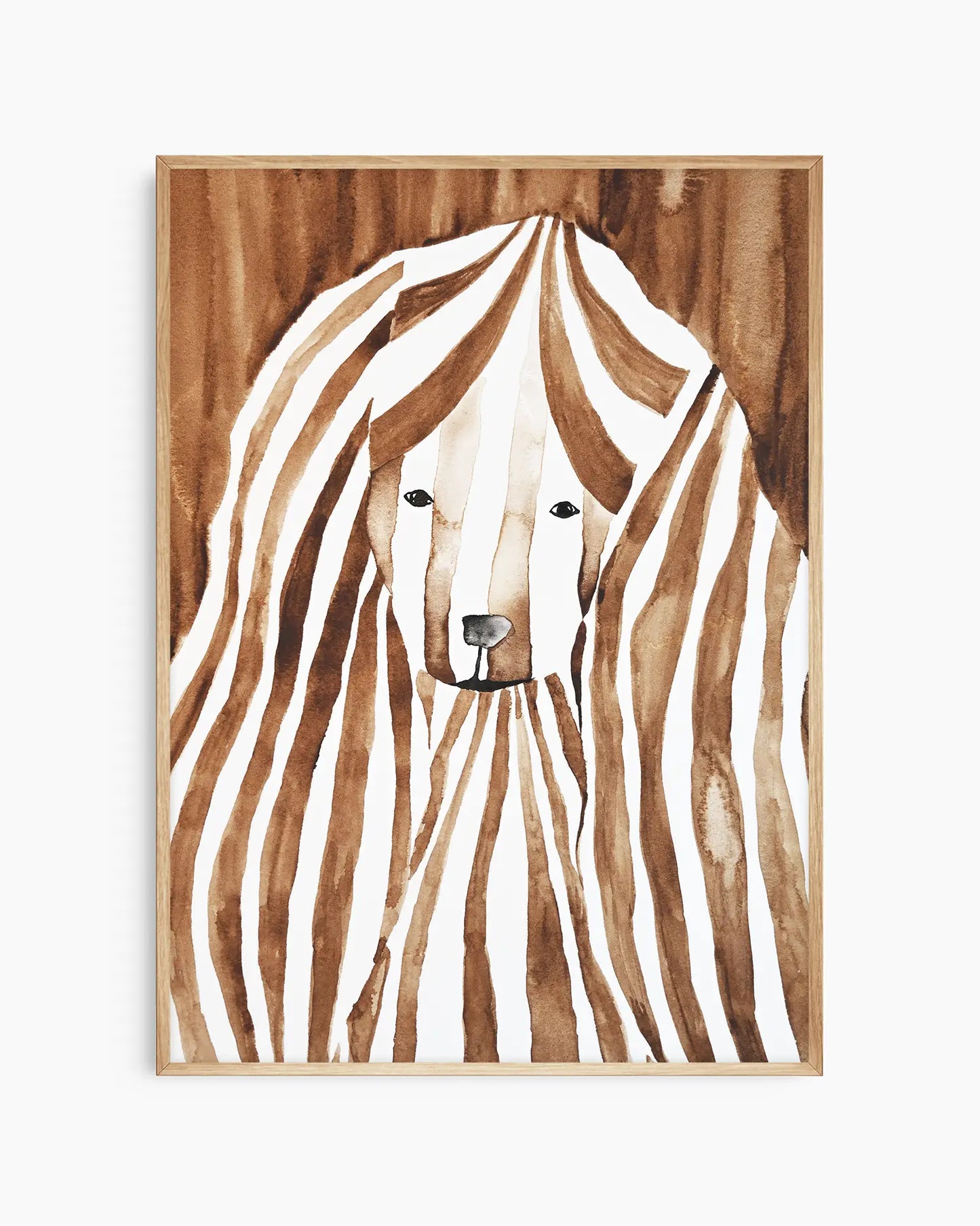 Watercolor painting of a cocker spaniel with brown and white stripes on a brown background