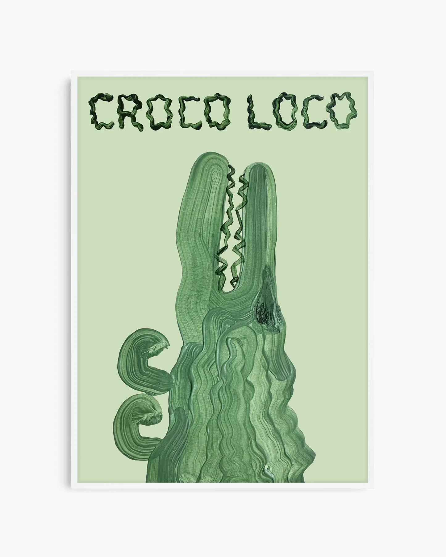 Green crocodile illustration with 'CROCO LOCO' text on a light green background in a white frame.
