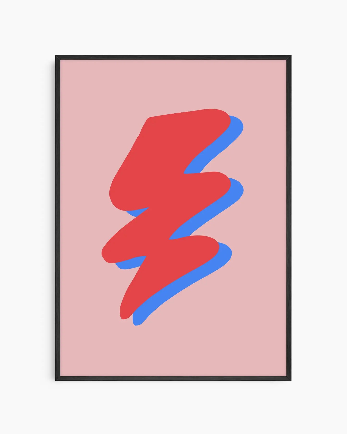 Warm, minimalist wall art in pastel red tones on a pastel red background, shown in a black frame.