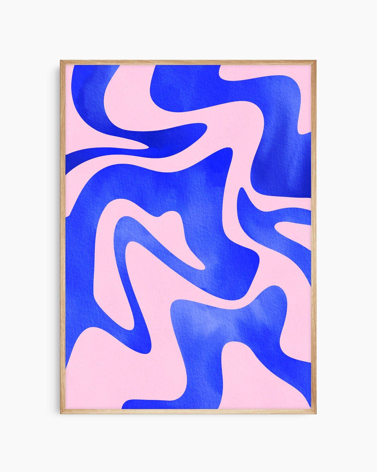 Abstract art print with blue and pink wave pattern on a white background