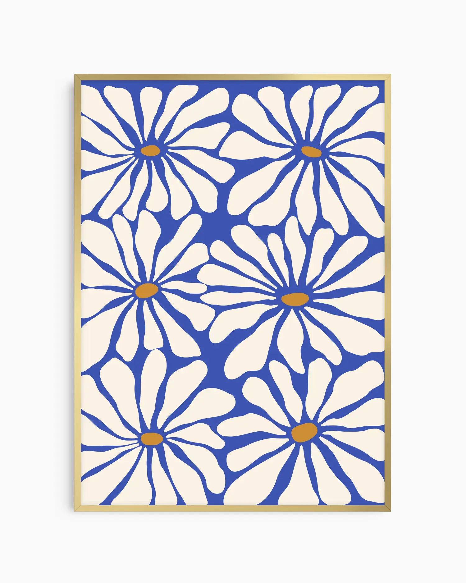 Framed artwork with blue and white floral pattern