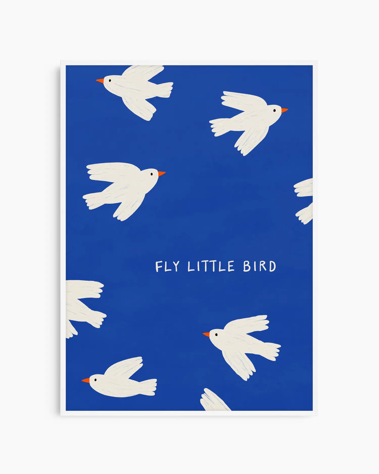 Notebook cover with white birds on a blue background and 'Fly Little Bird' text.