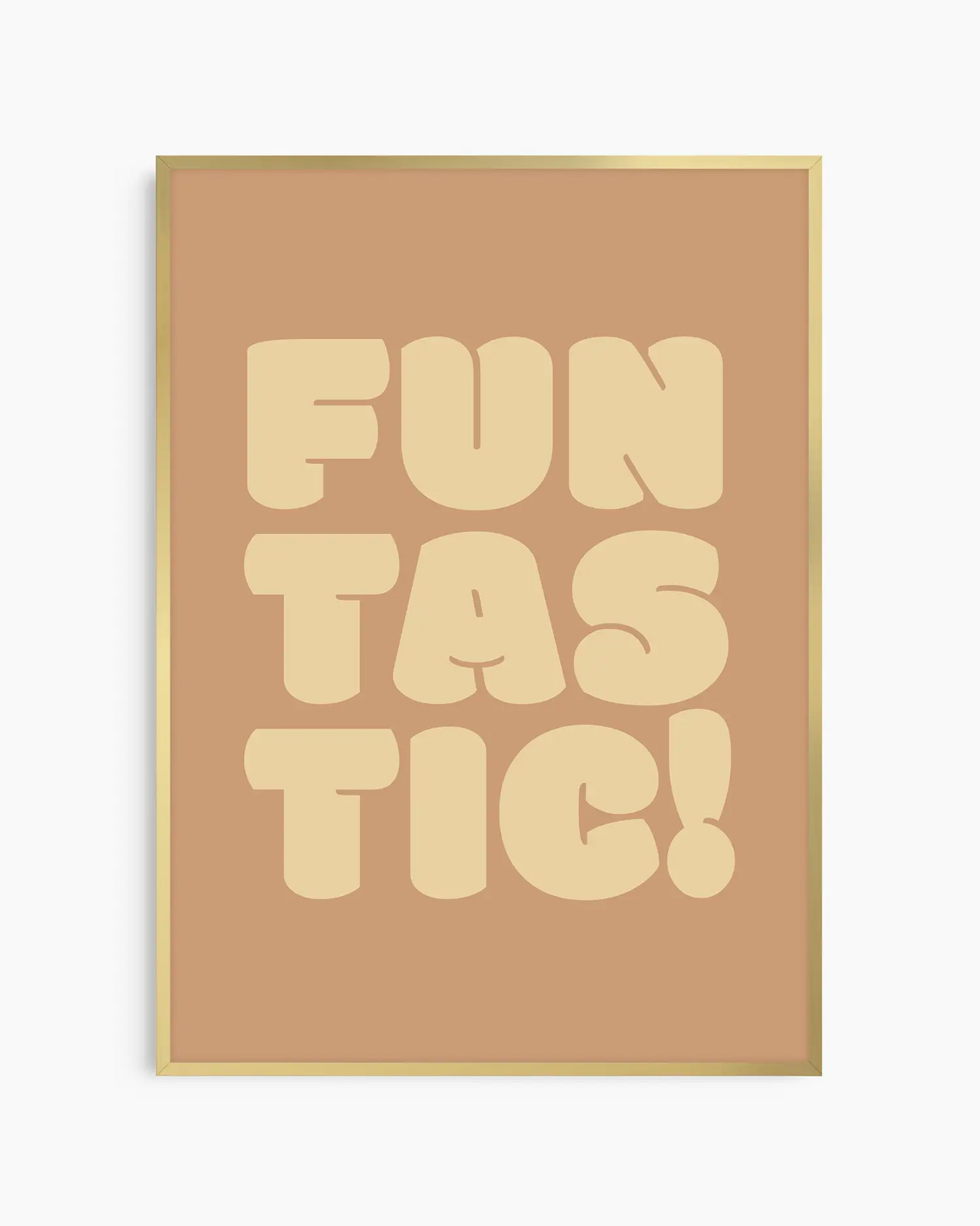 Nursery poster with 'Funtastic!' text framed in a gold aluminium frame