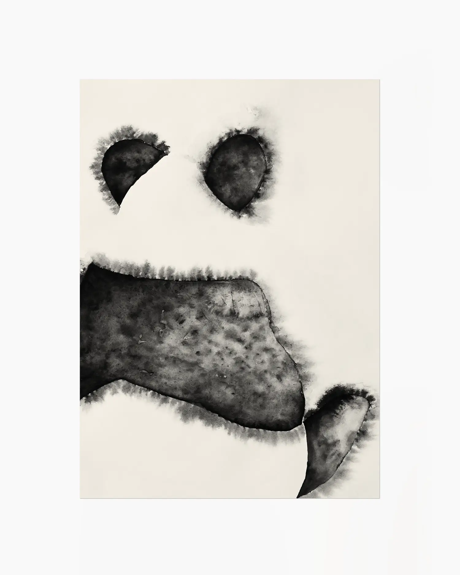 Black and white illustration of a panda bear's face on a beige background