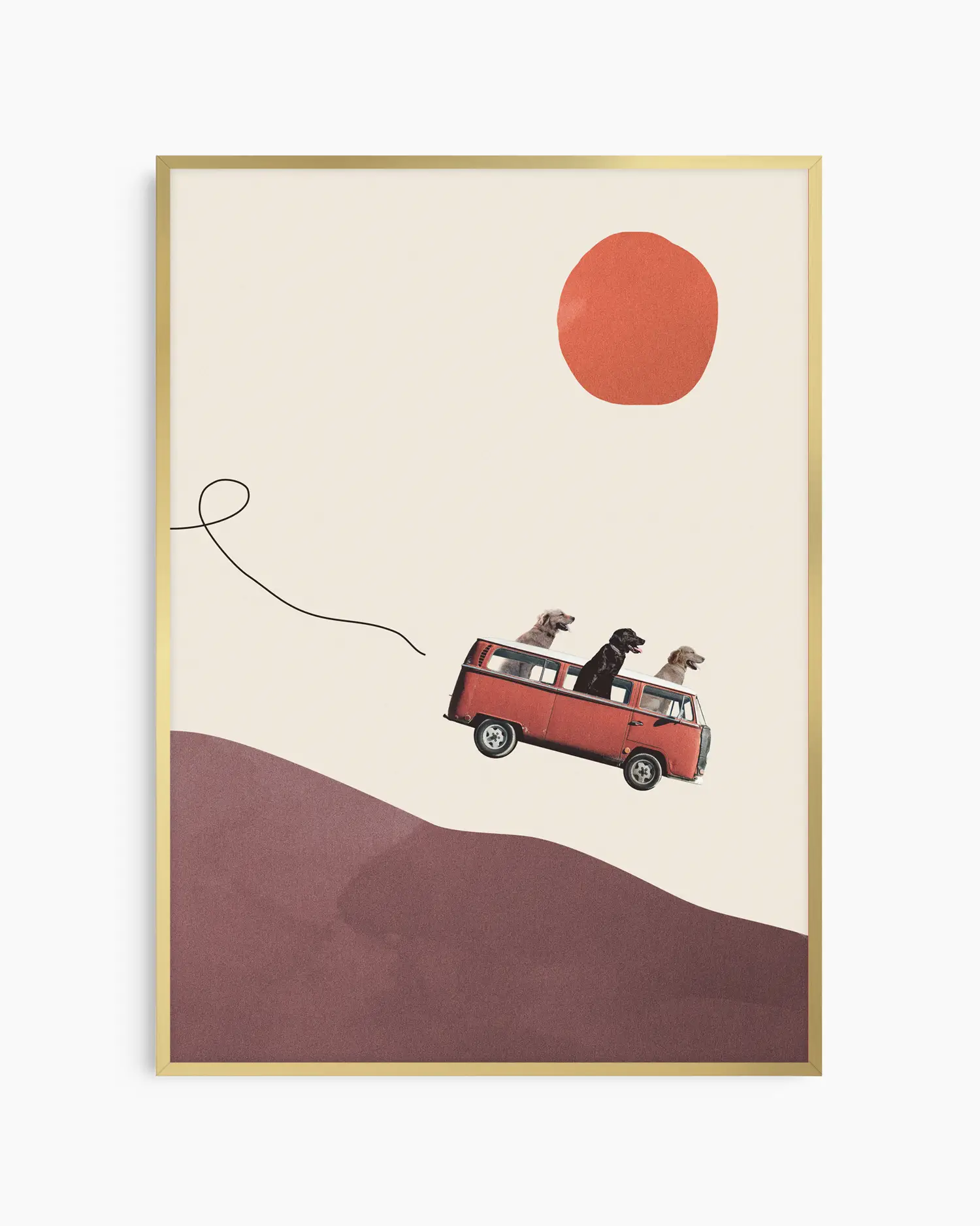 Warm, minimalist wall art in light gray tones on a light gray background, shown in a gold frame.