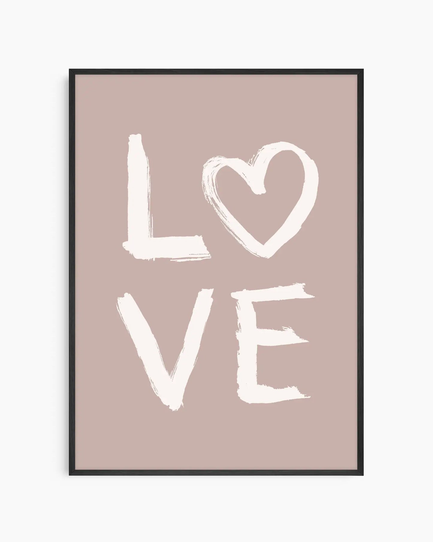 Framed artwork with 'LOVE' text on a beige background