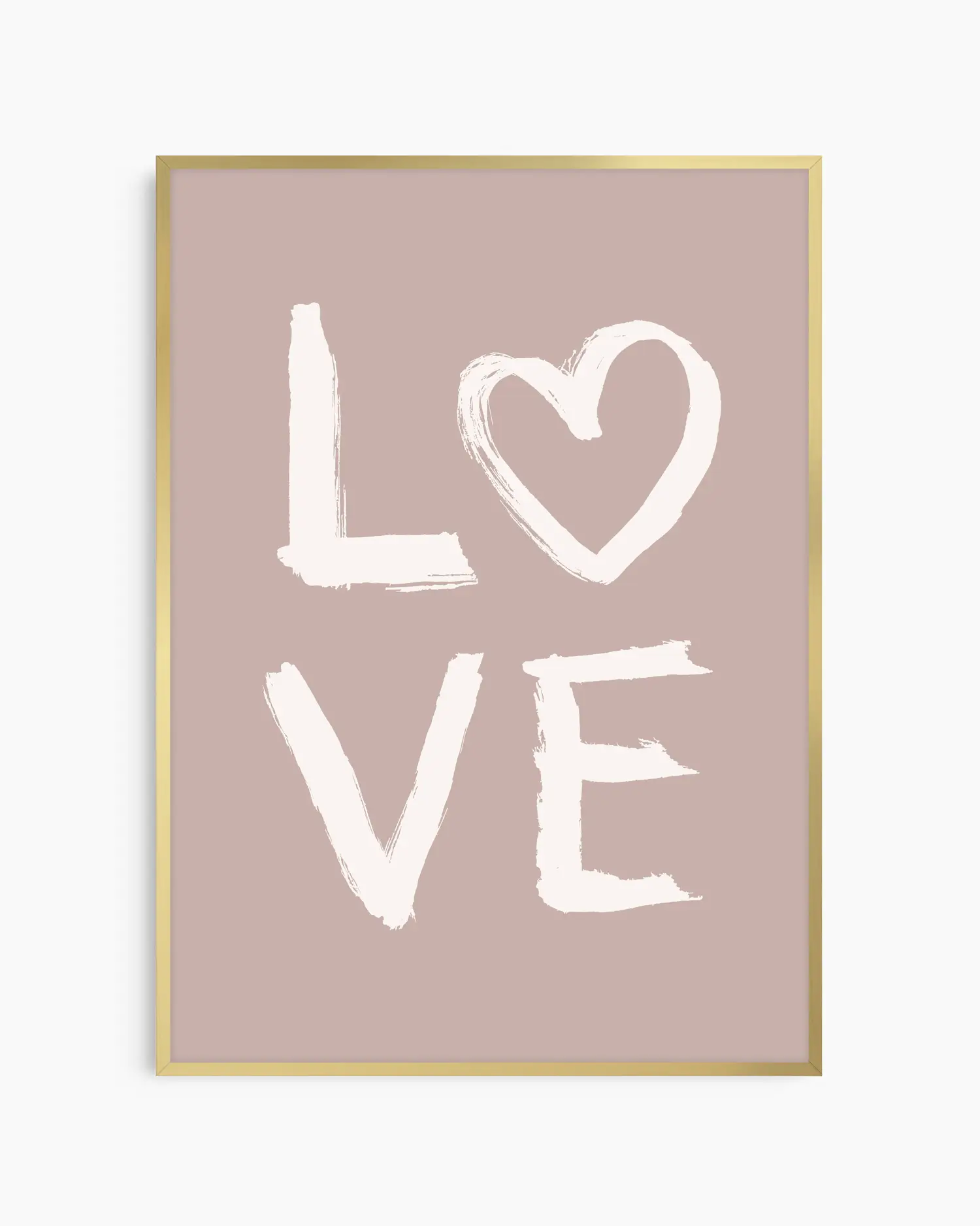 Framed artwork with 'LOVE' text on a beige background