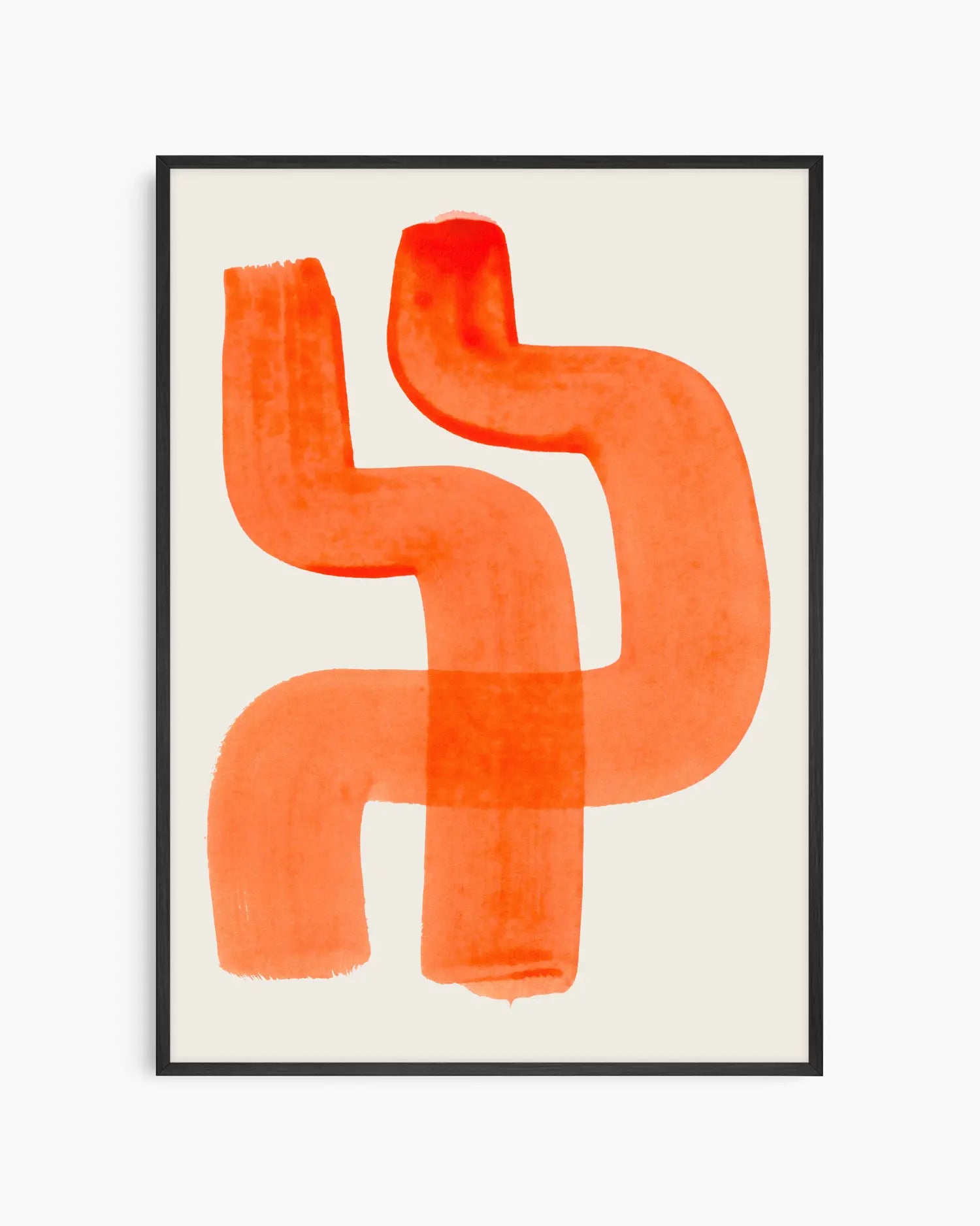 Framed abstract art with orange shapes on a white background