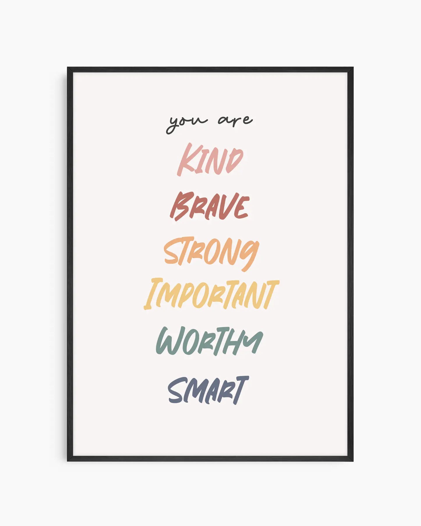 Framed motivational poster with positive affirmations on a white background