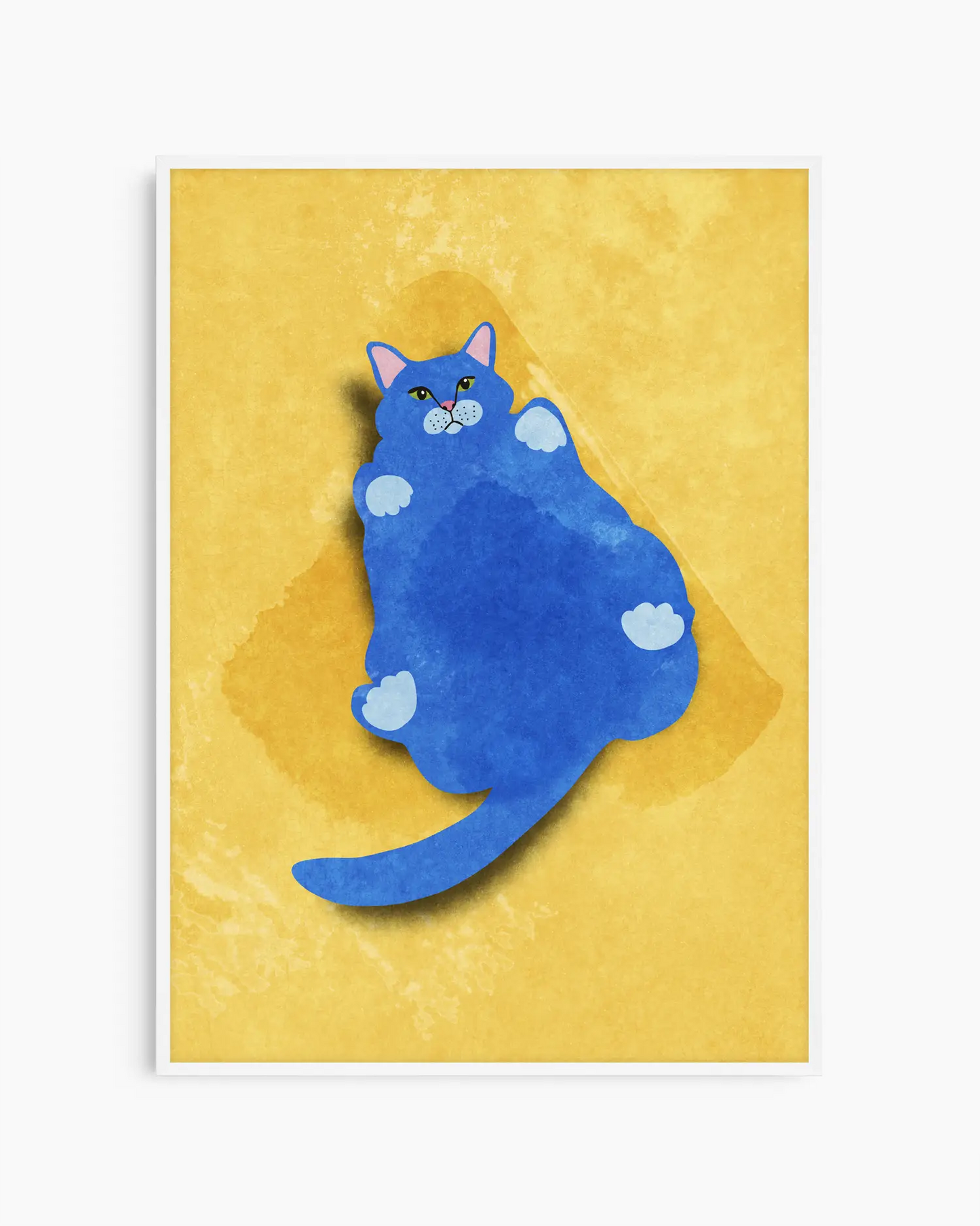 Blue cat illustration on a yellow background