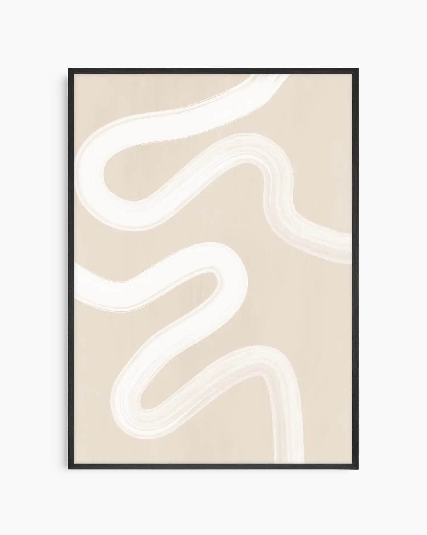 Framed abstract art print with wavy lines on a beige background