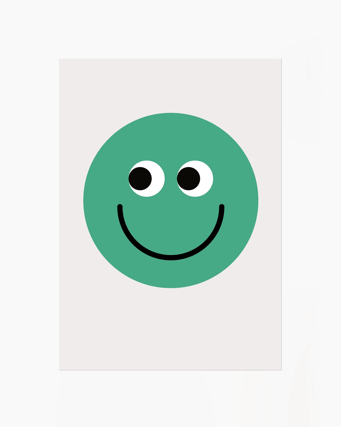 Green smiley face with black outline on a white background