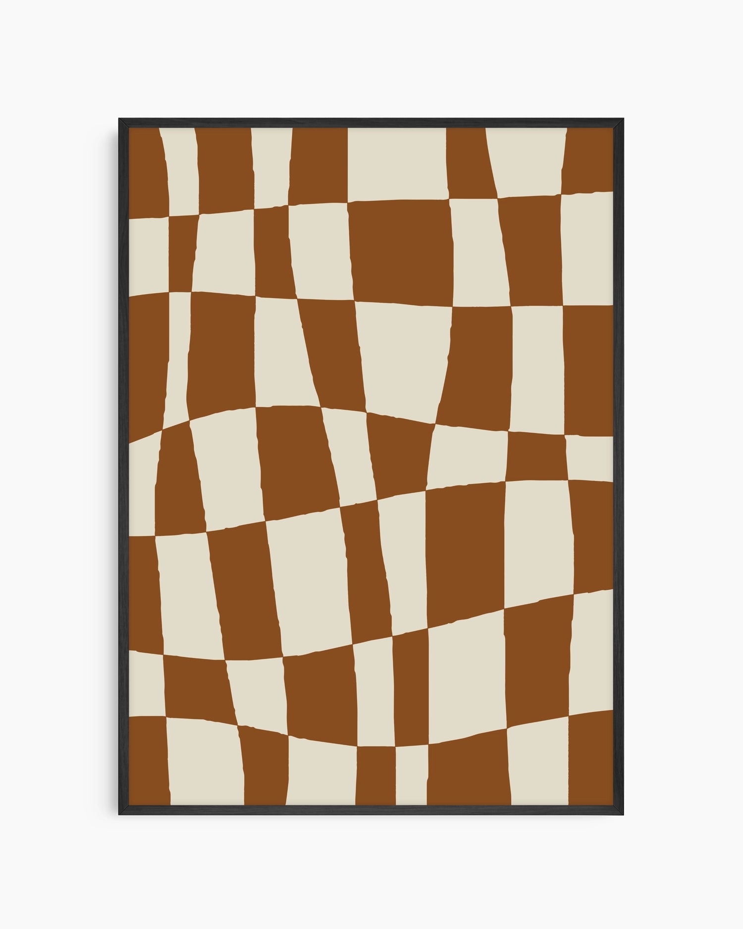 Checkered pattern poster with brown and beige squares on a white background