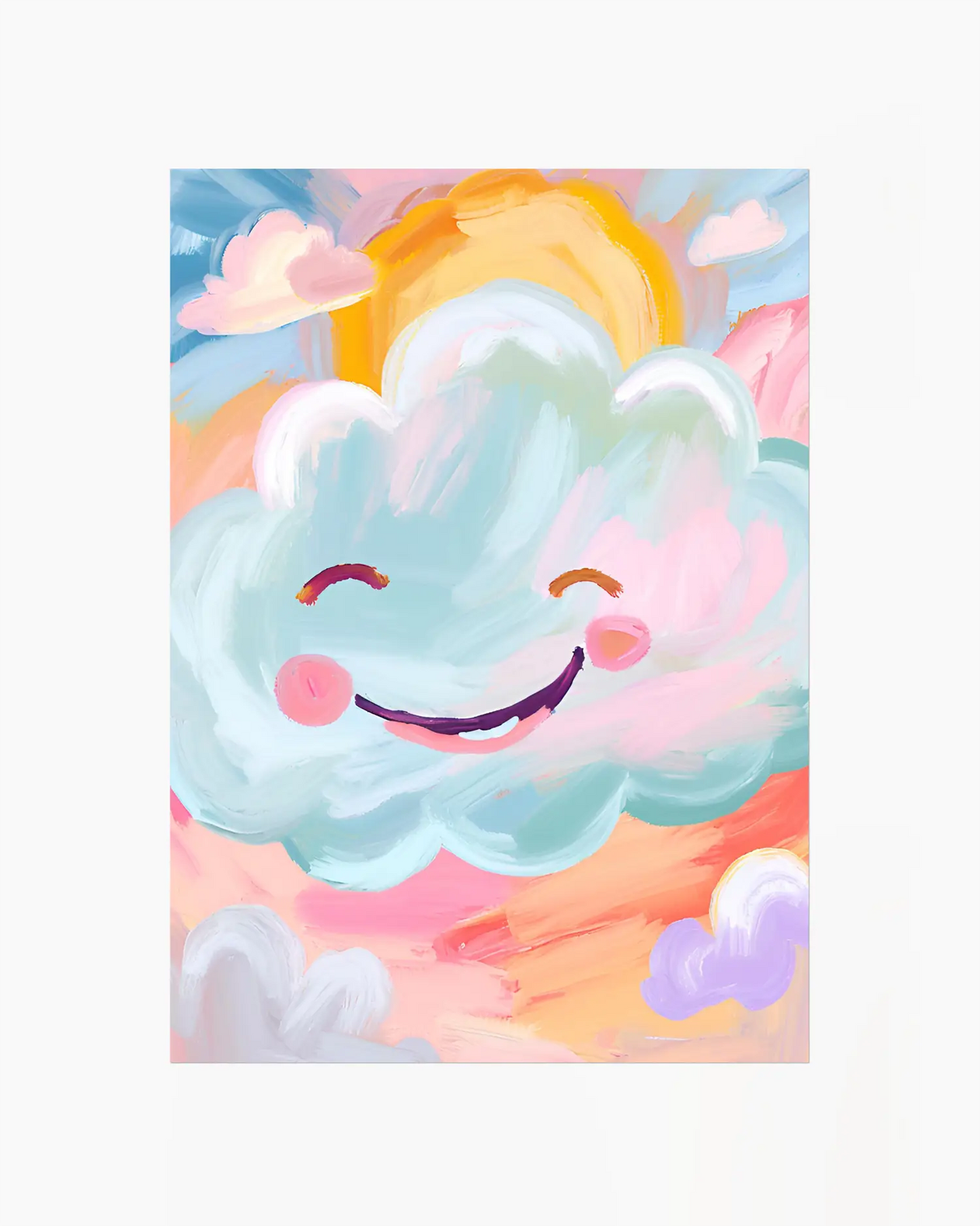 Colorful cloud with a smiley face on a pastel background