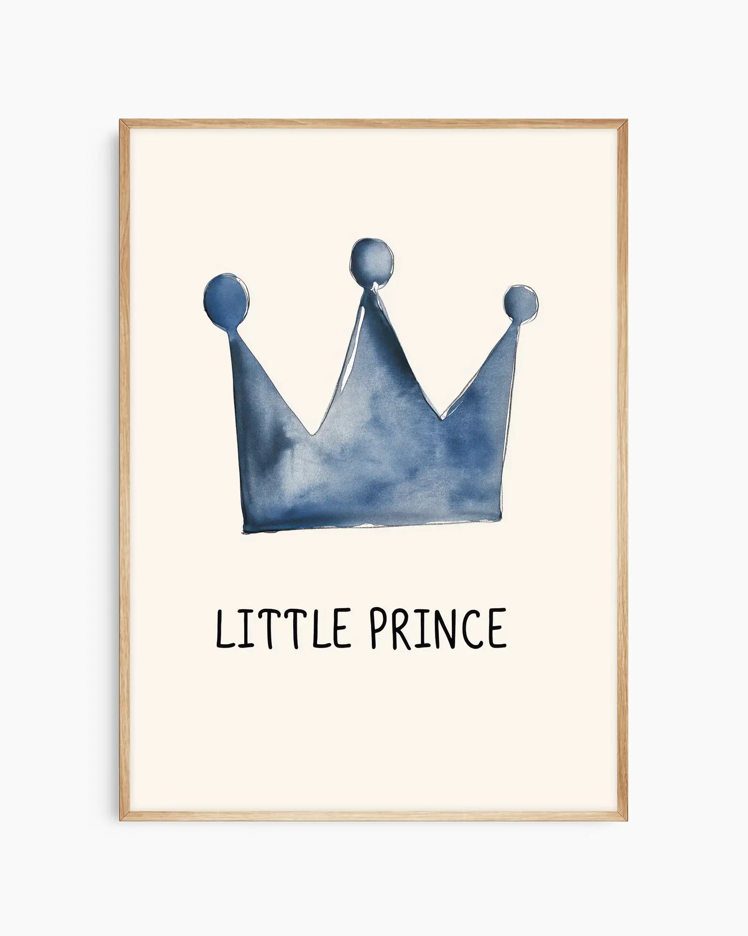 Framed artwork with a blue crown and 'Little Prince' text on a white background