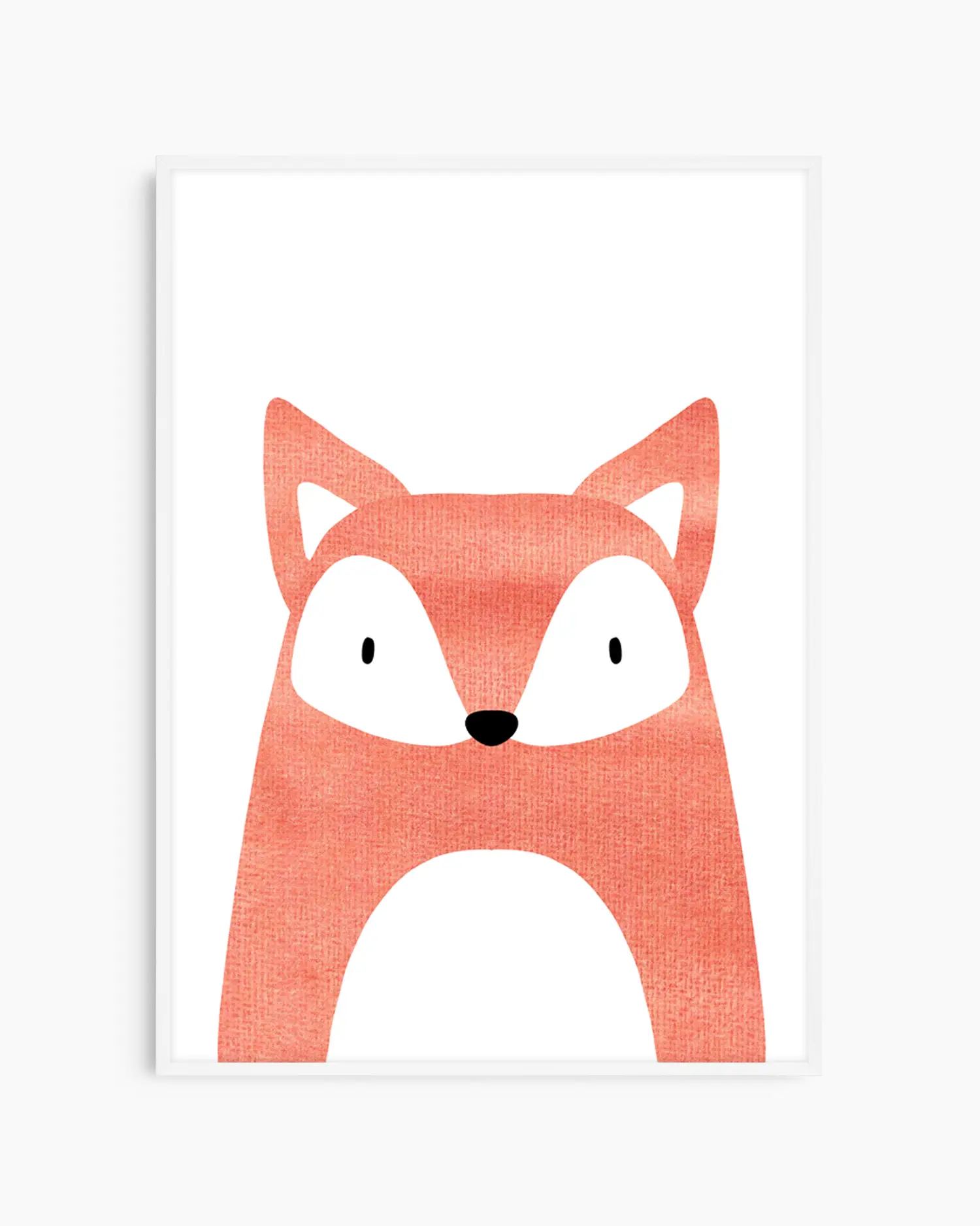 Framed artwork of a fox face with a white border on a white background