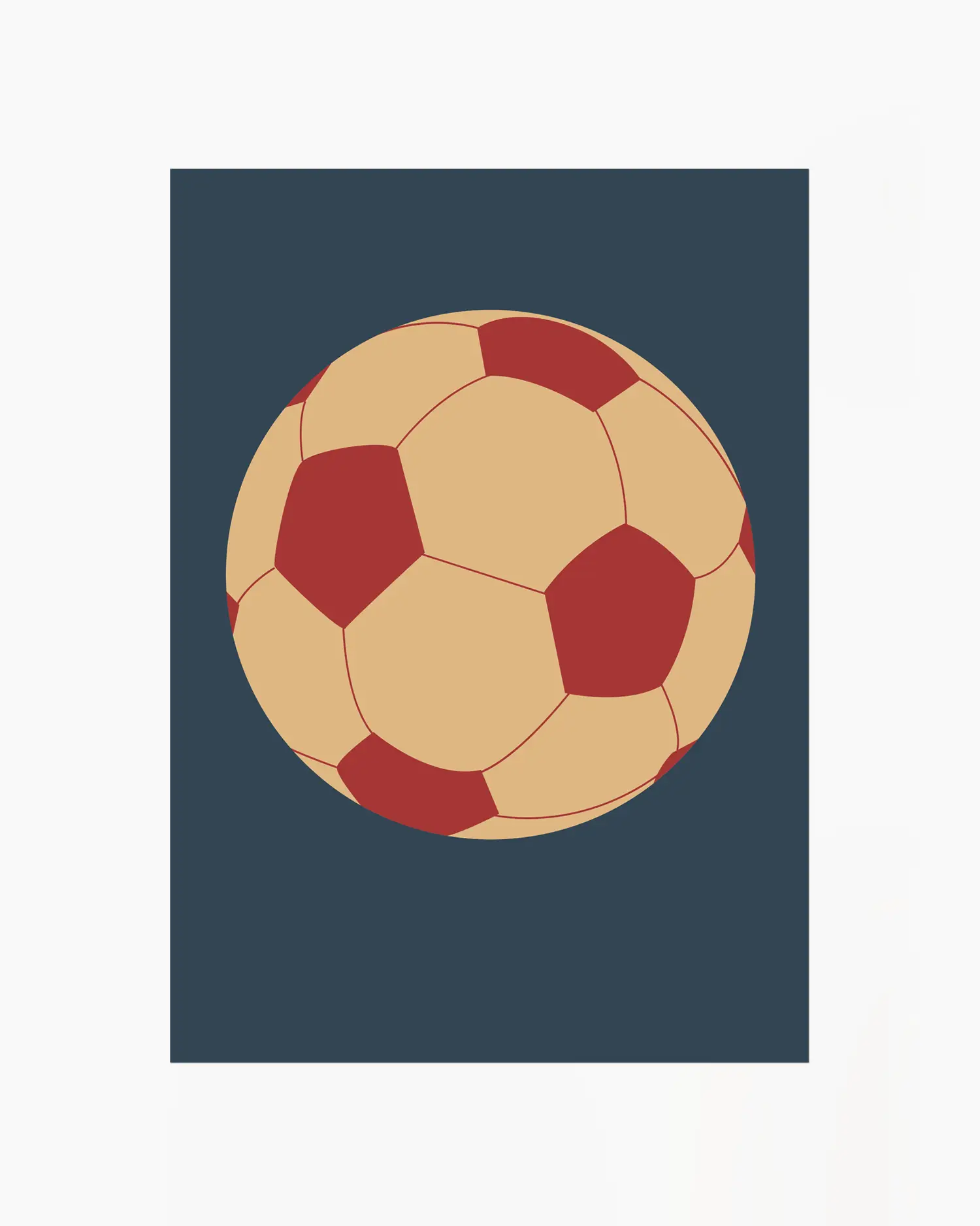 Soccer ball with red and beige pattern on a dark blue background