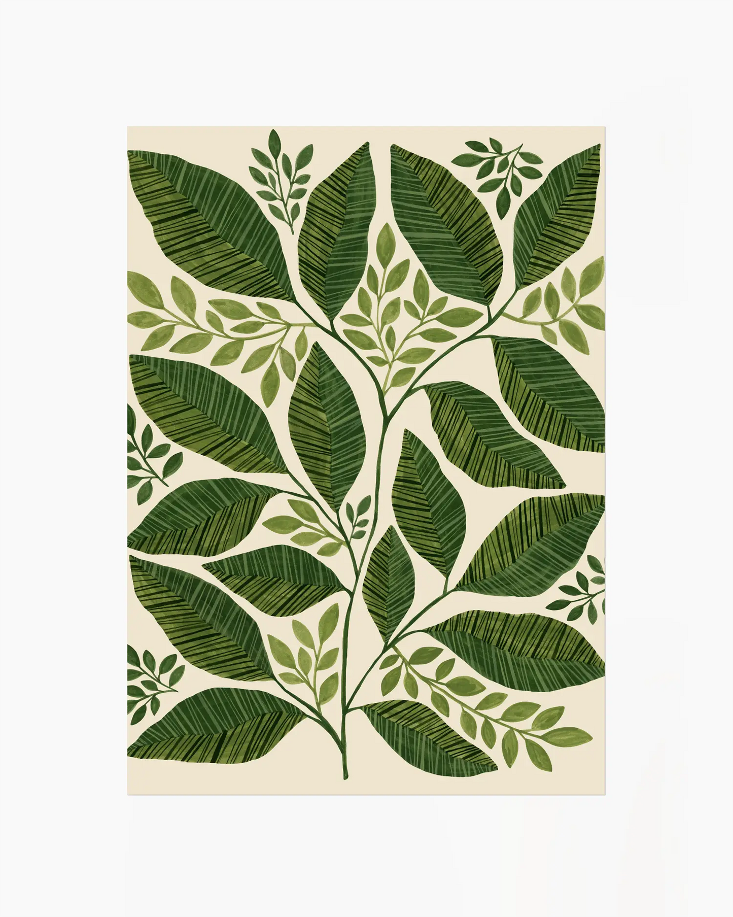 Pattern of green leaves on a beige background