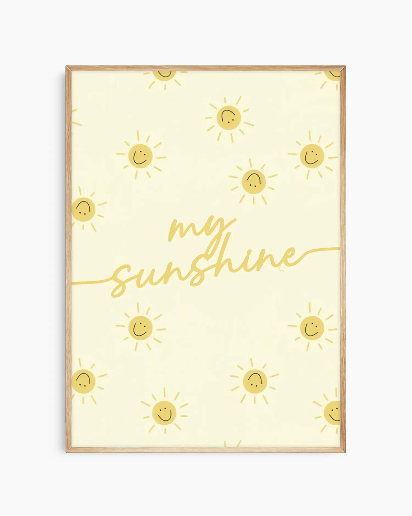 Poster with 'my sunshine' text and sun illustrations on a light yellow background